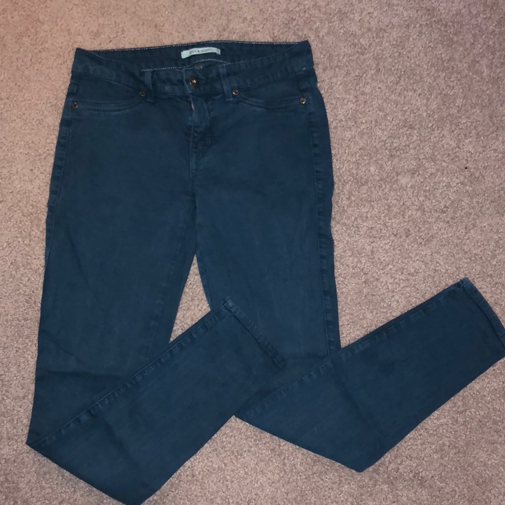 Rich and skinny, greenish blue skinny jeans